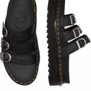 Dr. Martens Blaire Black Hydro Leather Platform Slide Sandals